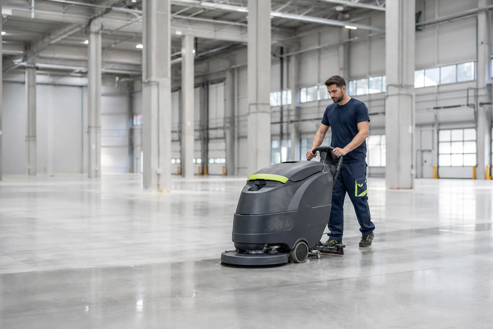 Pulizia professionale di un grande ambiente industriale